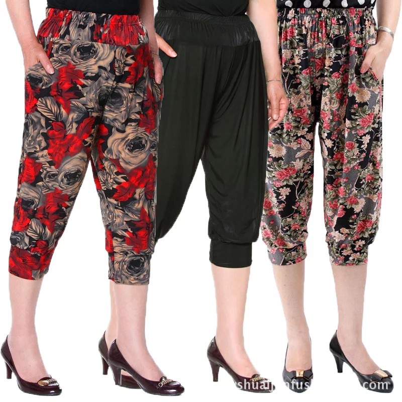 Summer Sales Volume Product Women's Bloomers Harem Pants Cropped Pants Outer Wear Cropped Pants Flower Pants Ice Silk Flower Pants