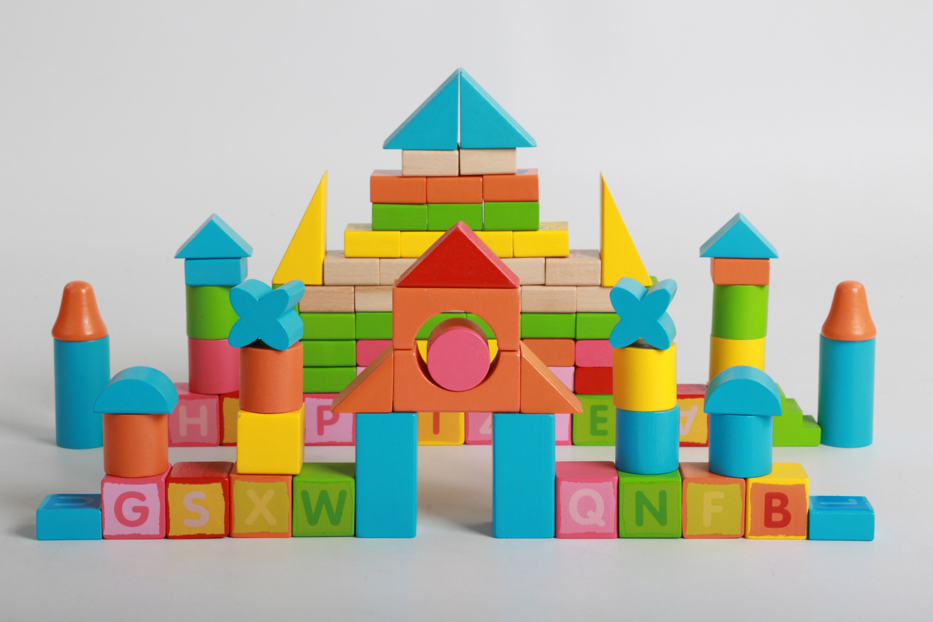 木丸子积木批发益智玩具100粒数字桶装积木儿童早教益智木制玩具