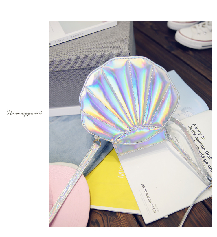 炫彩镭射女包贝壳型单肩斜挎包手机零钱化妆小包包