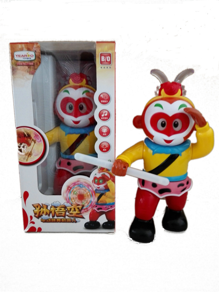 新款热销玩具 益尔乐孙悟空电动跳舞机器人 七彩旋转灯光会行.