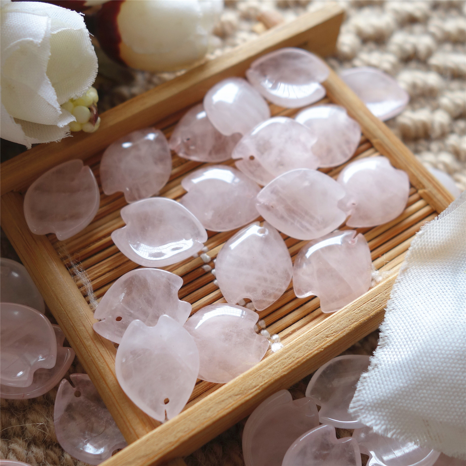 天然芙蓉石 粉晶花瓣 樱花花瓣耳环手工发簪配件13x16