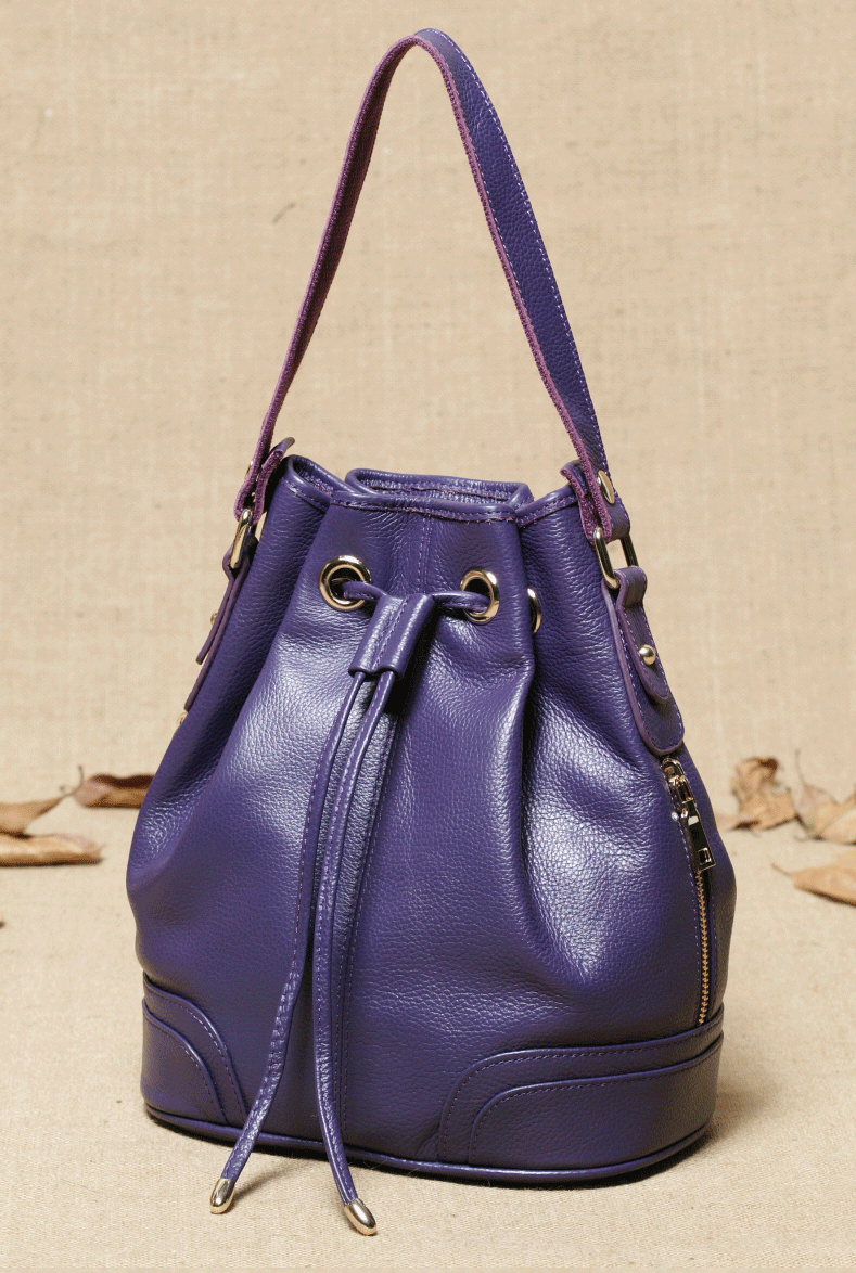 单肩包 真皮水桶包 2016新款女包 高品质抽带水桶形牛皮手挽包