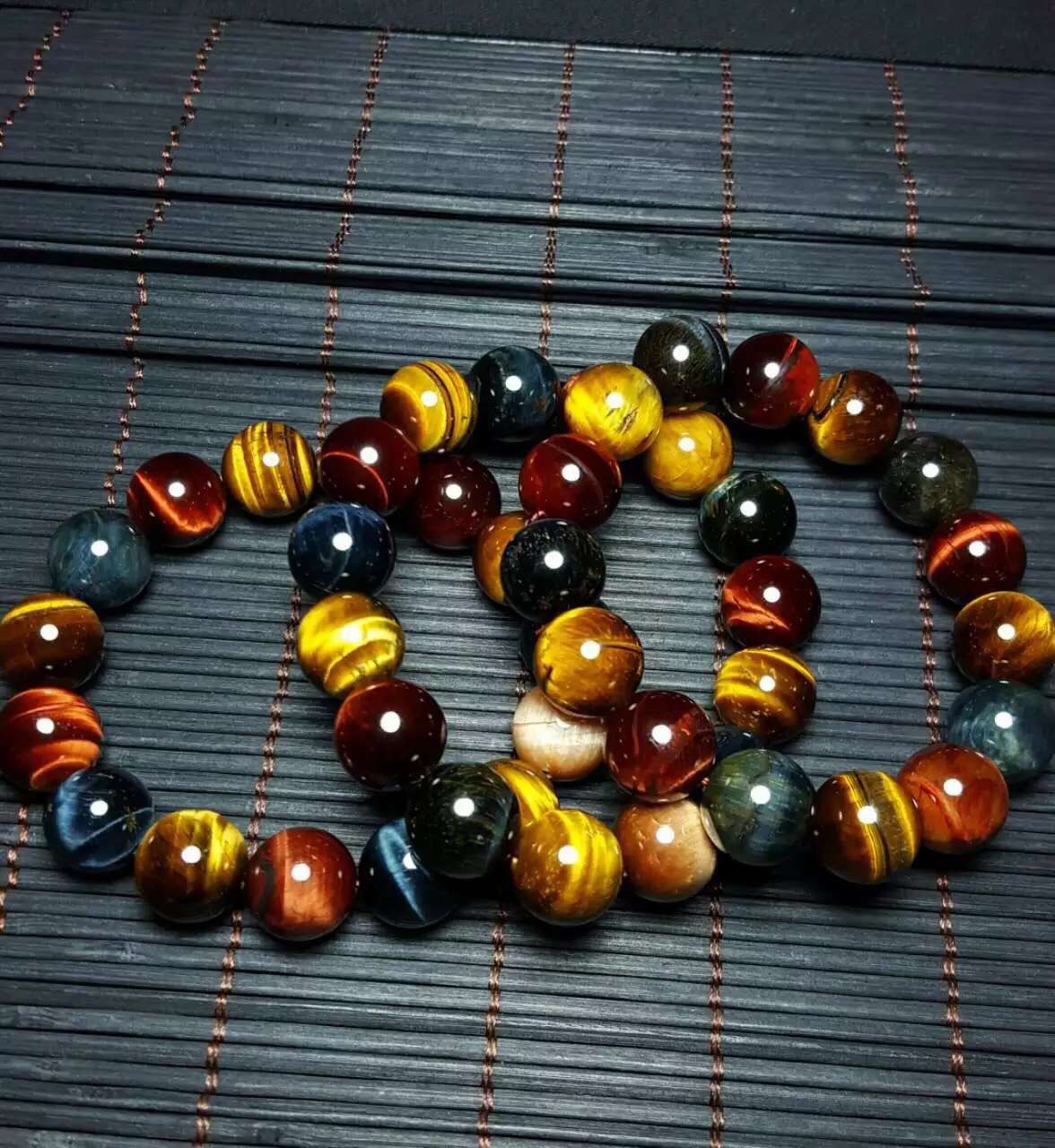 天然14mm多彩虎眼石手链 彩虎眼手链 全网厂家货源