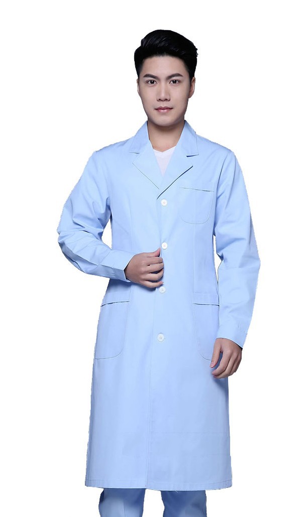 蓝色医师服长袖国标医生工作装冬装男女医用制服白大褂涤平实验室 - 