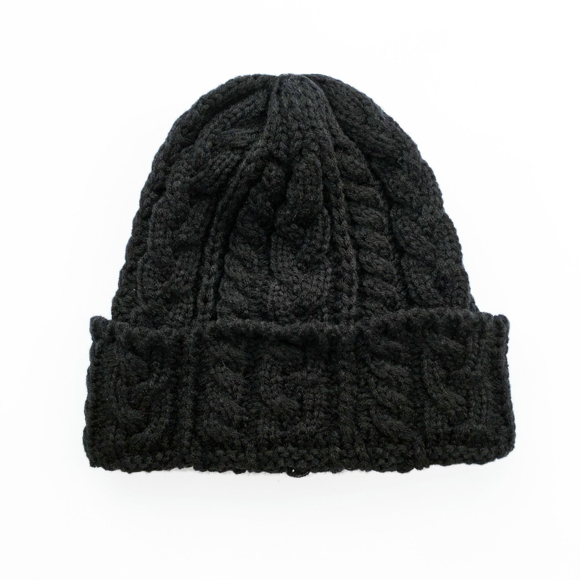 韩版原宿软妹针织帽麻花卷边纯色复古百搭尖尖顶粗线情侣款毛线帽 - 