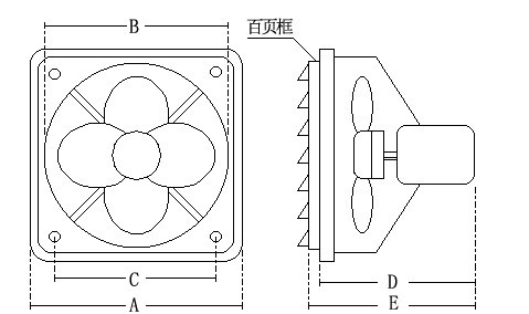 fta-500强力排烟排气扇 fa-500 方型工业排风扇 敞开百叶窗排气扇