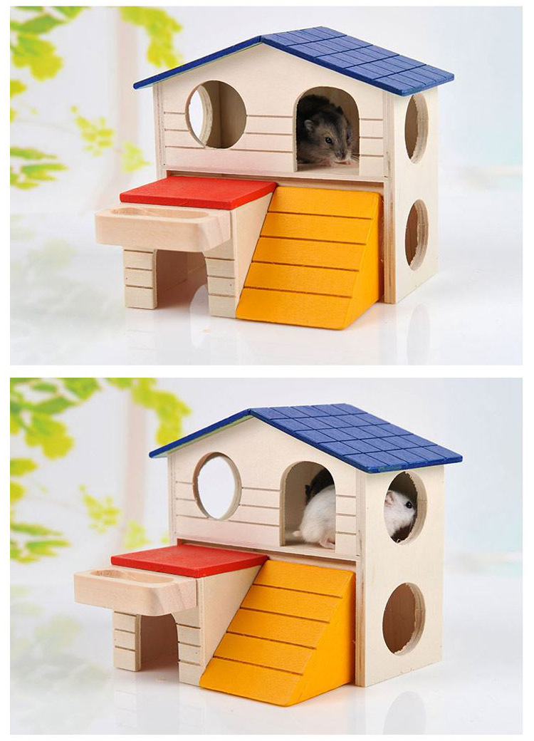 仓鼠用品玩具小宠物蓝顶双层窝屋房子别墅 实木小木屋非卡诺批发