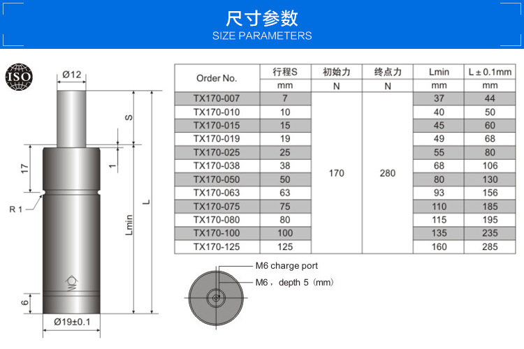 氮气缸模具标准件 tx170-075 高压压氮气弹簧定制 可互换国际品牌