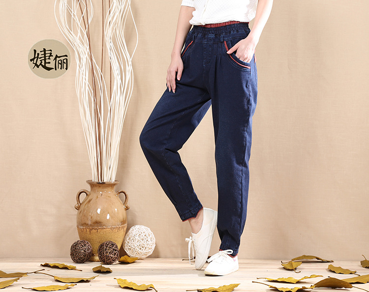 原创2016春秋新款水洗针织弹力斯琴女裤休闲大码松紧九分萝.