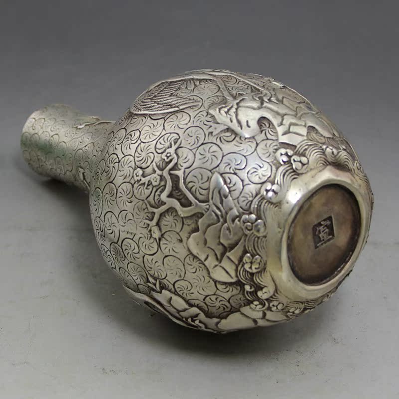 古玩家居摆件批发收藏复古做旧铜器工艺品白铜白鹤花瓶一对