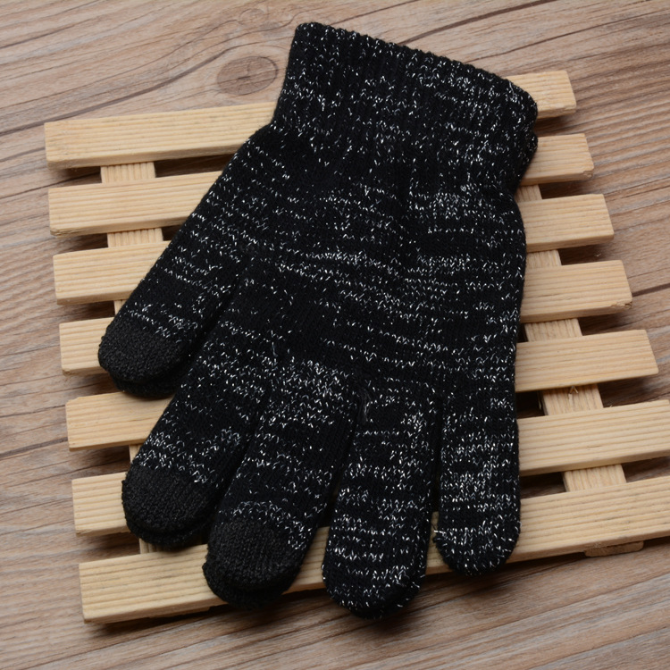 韩版出口银丝线触摸屏手套 女士针织手套