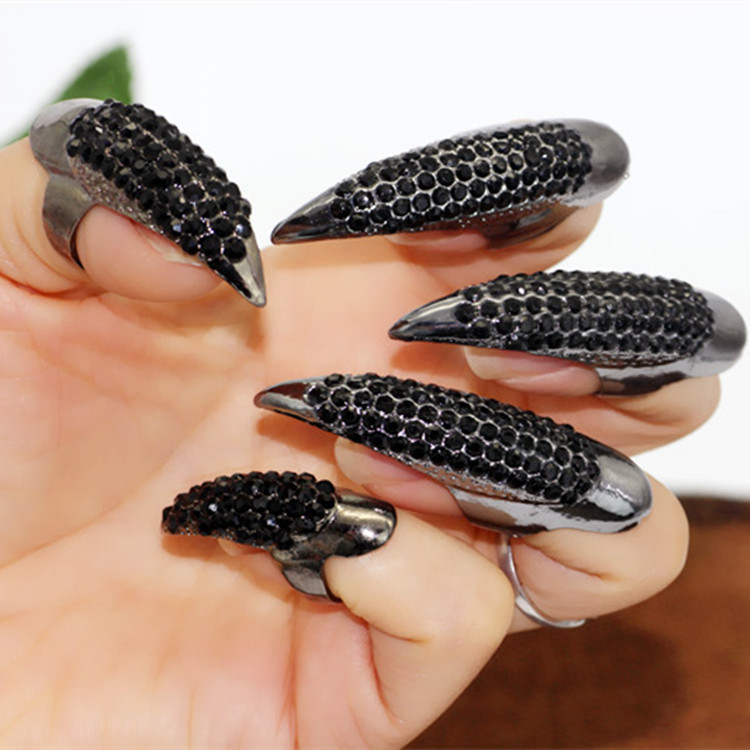 外贸欧美 流行满钻夸张指甲 鹰爪戒指义乌小商品货源 批发