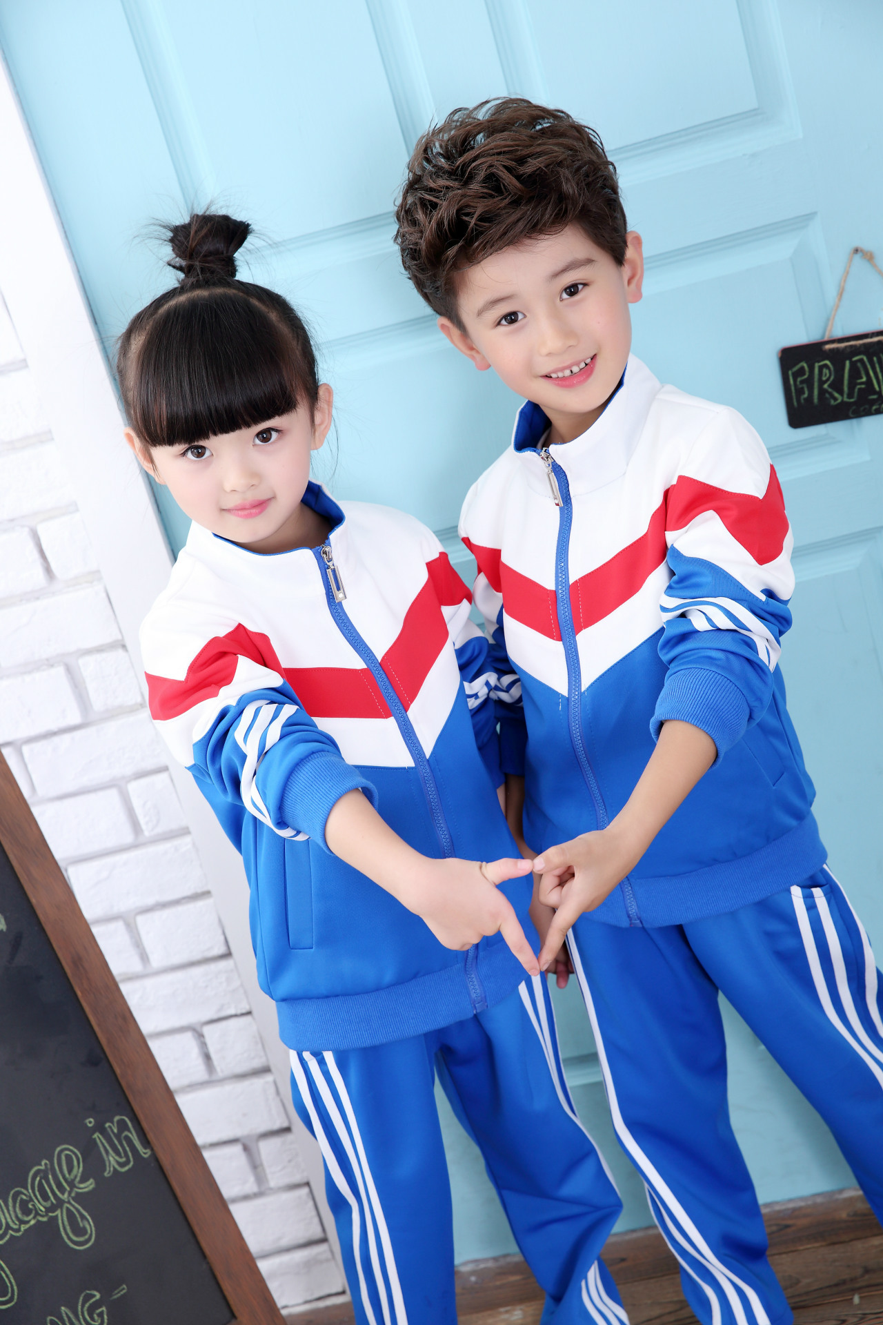 幼儿园园服校服套装春秋冬长袖加厚红蓝全棉