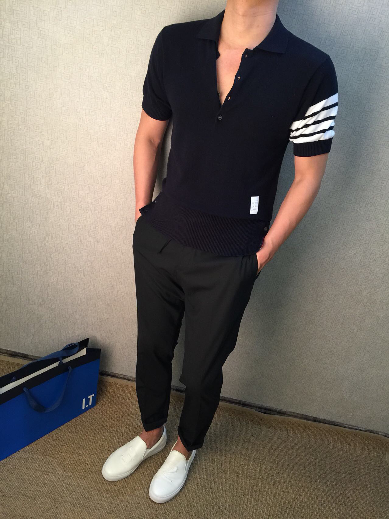 2016夏新款男装 tb红白蓝三道杠男士