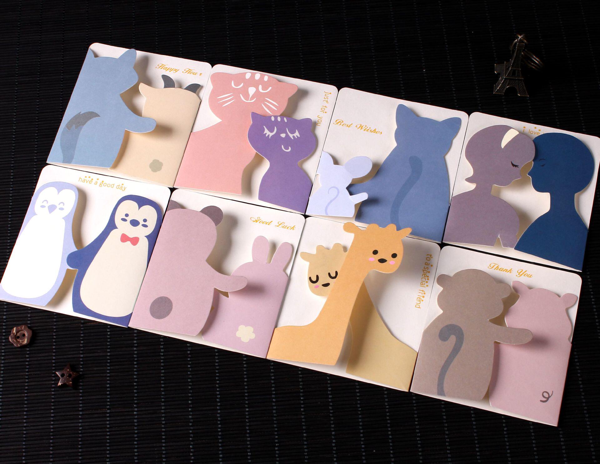 儿童生日节日贺卡祝福卡幼儿园动物小贺卡创意感恩答谢卡片母亲节