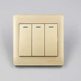 仙泰墙壁开关 香槟色三位开关 土豪金三联双控开关