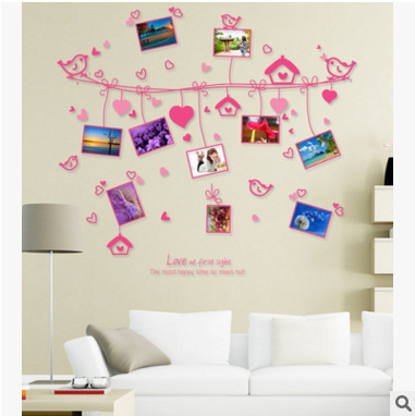 爱心绳照片相框墙贴创意diy客厅背景墙相片贴画pvc可移除防水贴