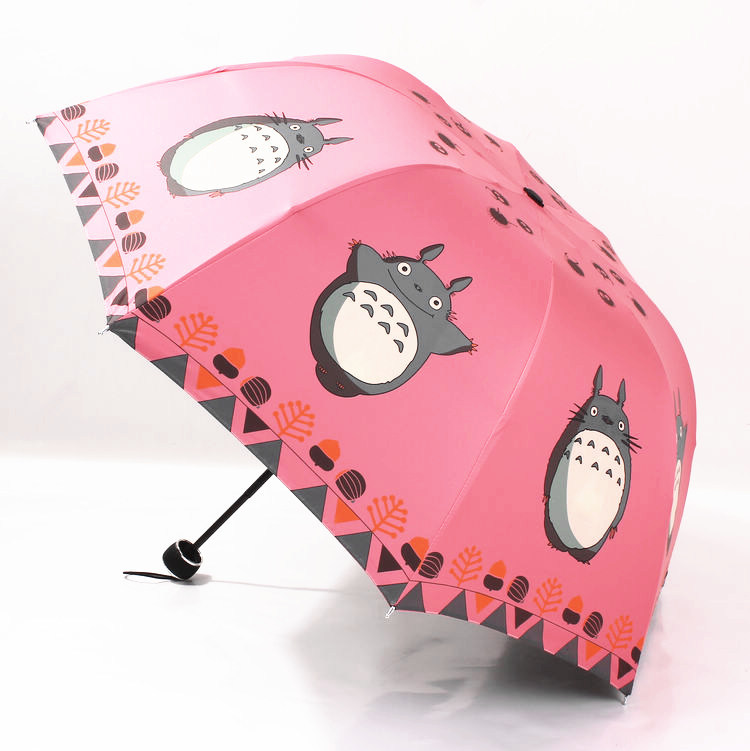 日韩三折龙猫动漫雨伞折叠防紫外线黑胶防晒遮阳晴雨伞男女