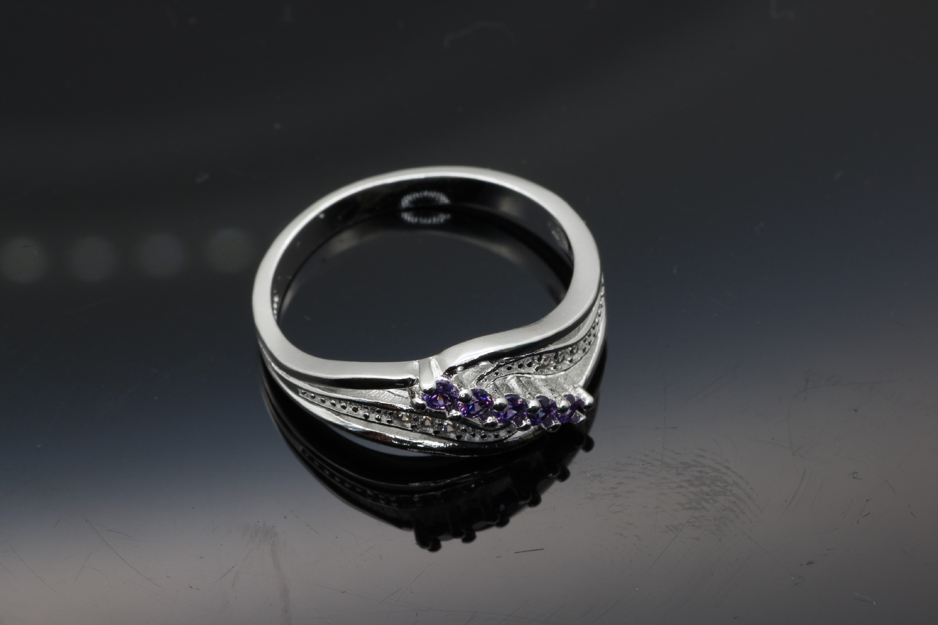 热销微镶紫色锆石电镀925银出口饰品镶钻