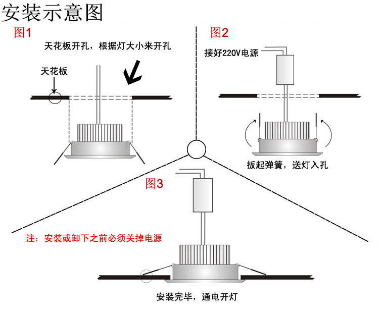 led三色变光筒灯cob筒灯3w开孔天花