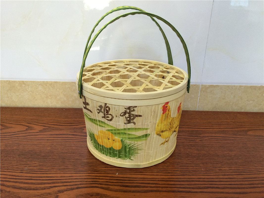 厂家批发4斤装鸡蛋竹篮水果竹篮手提竹筐编制竹篓竹篮子可定制