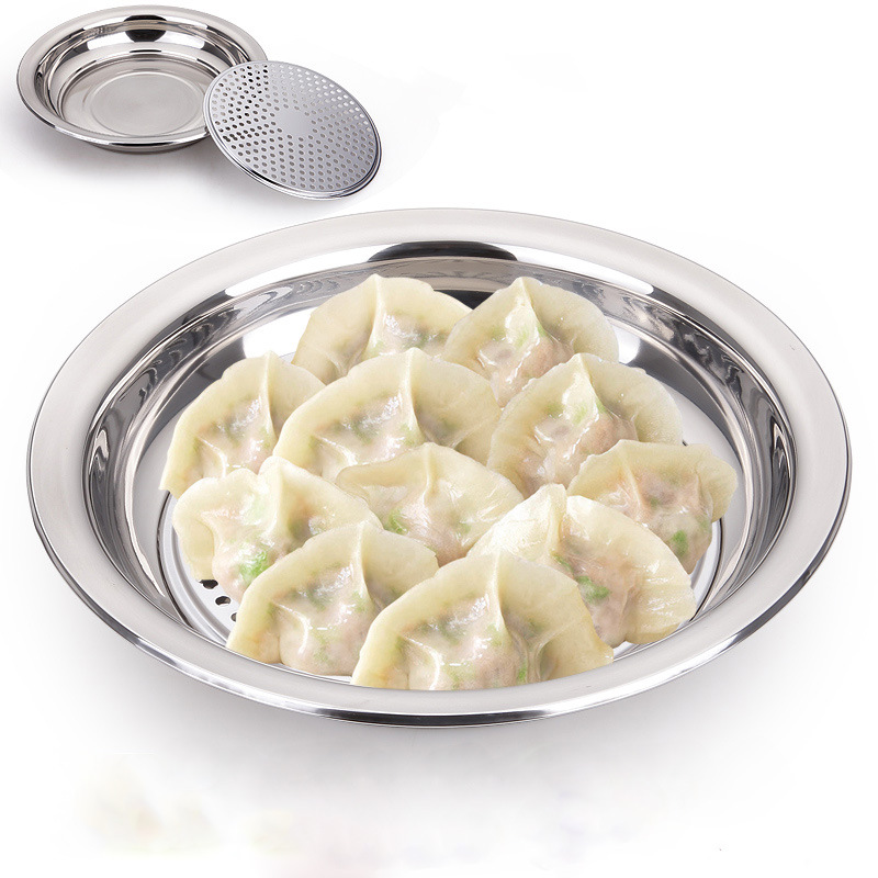 无磁不锈钢蒸饺盘 沥水多用水果盘 爆款饺子盘 礼品赠品 促销批发