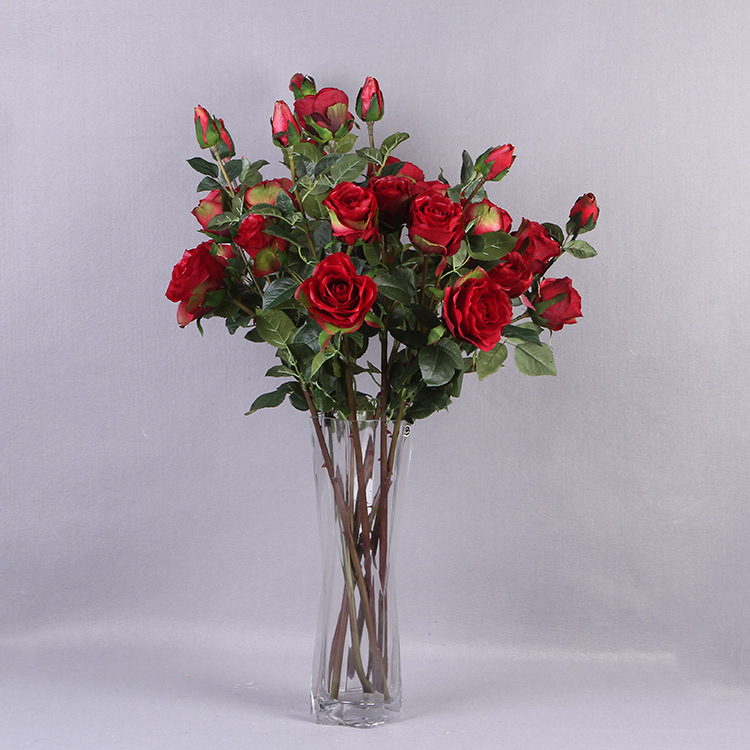 仿真4头手感多层玫瑰 家居摆设装饰花 仿真花 厂家直销