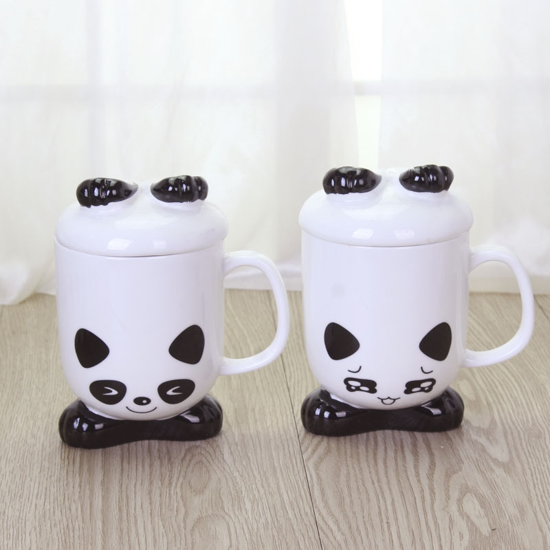 卡通国宝倒立熊猫陶瓷杯创意礼品杯子咖啡杯马克杯简约水杯批发