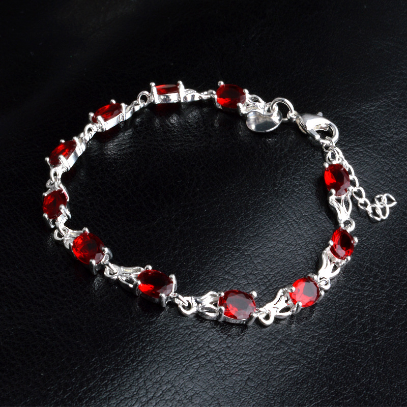 Cross-Border EBay Popular Bracelet European and American Fashion Ruby Bracelet Silver Bracelet Jacinth Hand Jewelry Supply