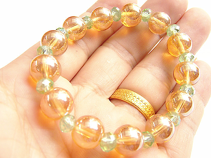 小号6mm透明镀彩琥珀色手串手链 仿巴西黄水晶手链 琥珀金