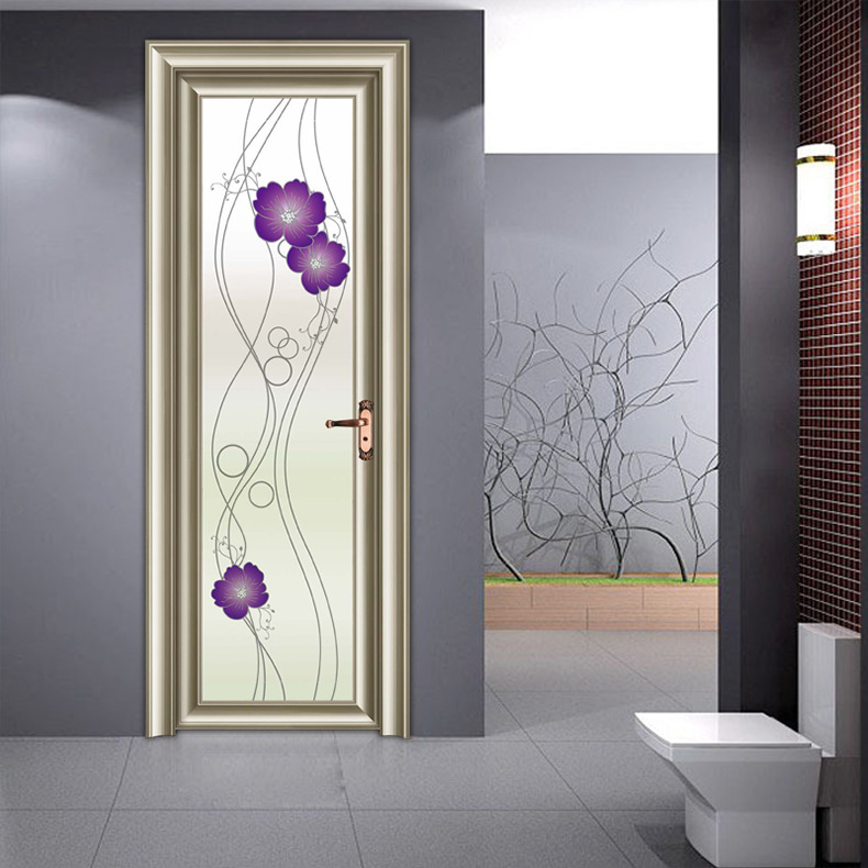 浴室隔音玻璃门 暗花工艺铝合金平开门卫生间推拉门玻璃门