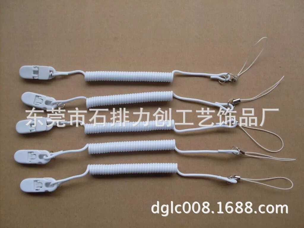 工厂定制白色弹簧绳 手机挂绳 弹簧钥匙扣 伸缩弹簧链