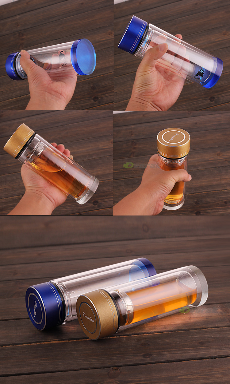 德沃高硼硅玻璃杯广告杯礼品杯水晶双层玻璃杯免费印字两色盖可选