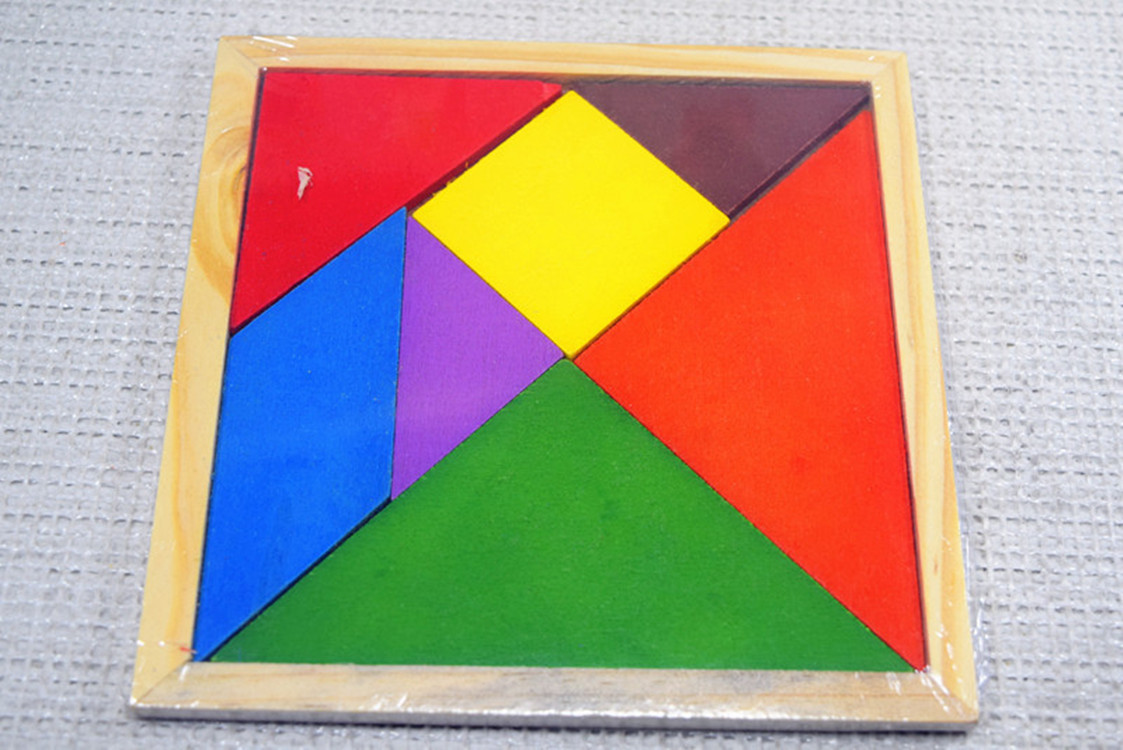 t 创意木材大号彩色七巧板 形状认知七巧板 儿童启蒙智力开发玩具