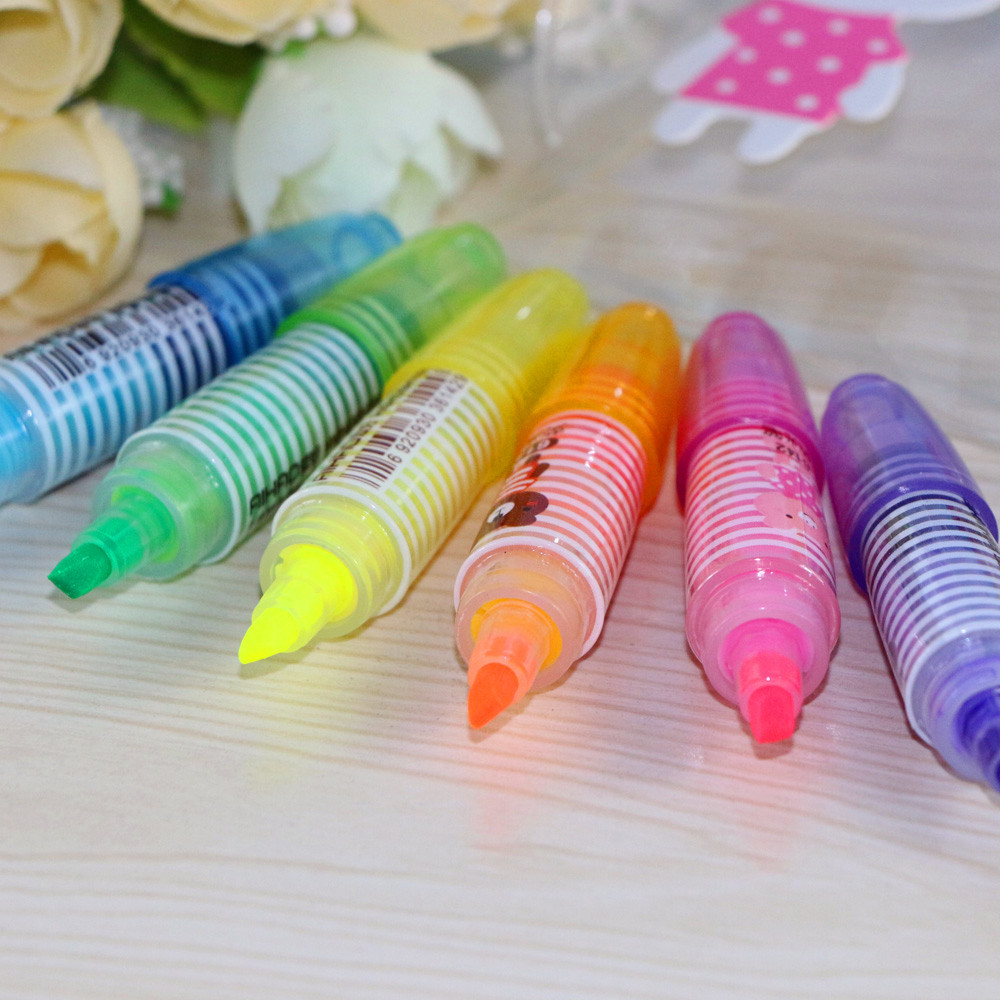 爱好荧光笔_爱好6142荧光笔6色套装记号笔 重点彩色 标记物流笔