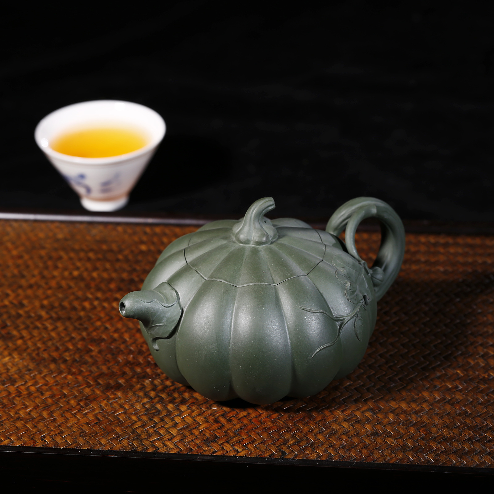 宜兴**紫砂壶 原矿正宗黄龙山绿泥全手工南瓜壶 茶壶 茶具