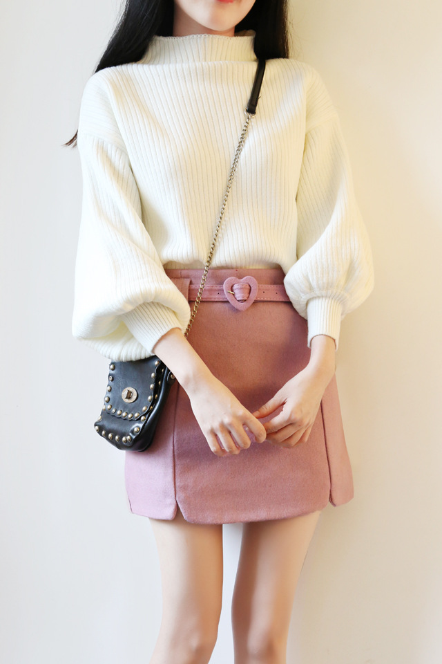 秋款外套女韩版高领毛衣女冬天学生短款灯笼袖海马毛宽松毛线衣服