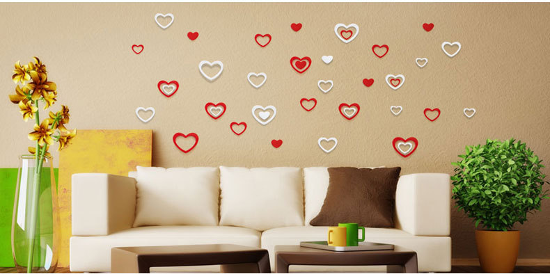 立体心形墙贴创意diy家居美化装饰贴画pvc可移除防水贴批发代发
