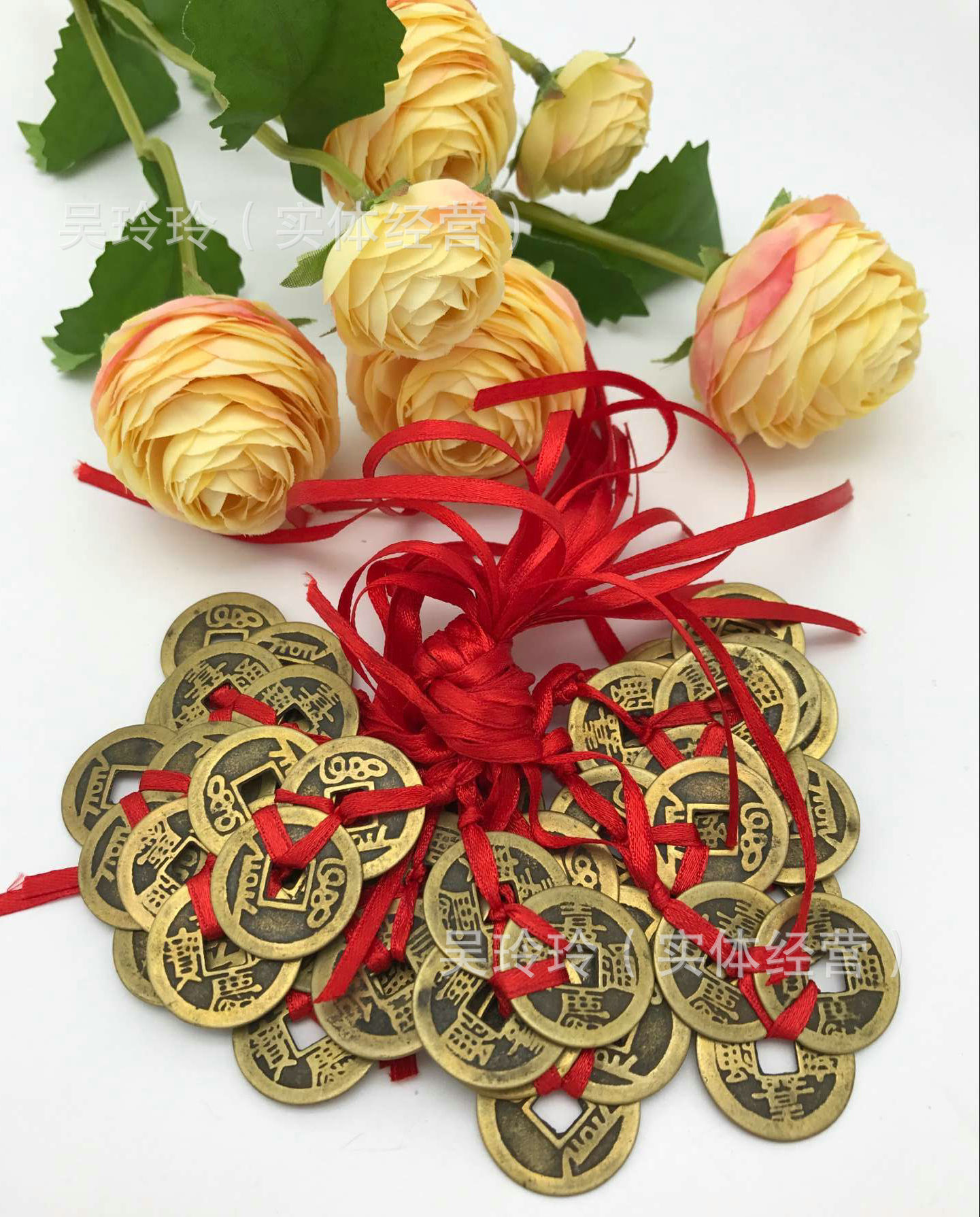 金属工艺品挂件铜钱 3个铜钱编制吊坠 三角铜钱三帝钱 用品