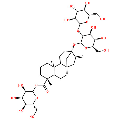 分子结构誉    为:世界第三糖源"来    自:甜叶菊又    名:甜菊糖苷应