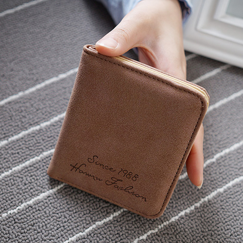 暗扣女式钱包潮韩版女士短款薄皮夹可爱零钱复古磨砂小钱包学生