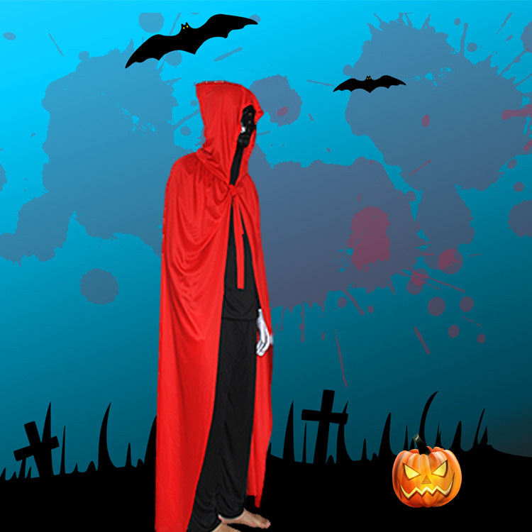 万圣节披风 黑色死神斗篷 魔鬼披风 黑色连帽长披风 红色披风