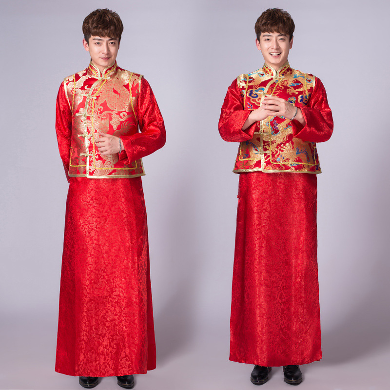 秀禾服男装中式礼服新郎结婚礼服红色龙纹古装复古民族风喜服唐装