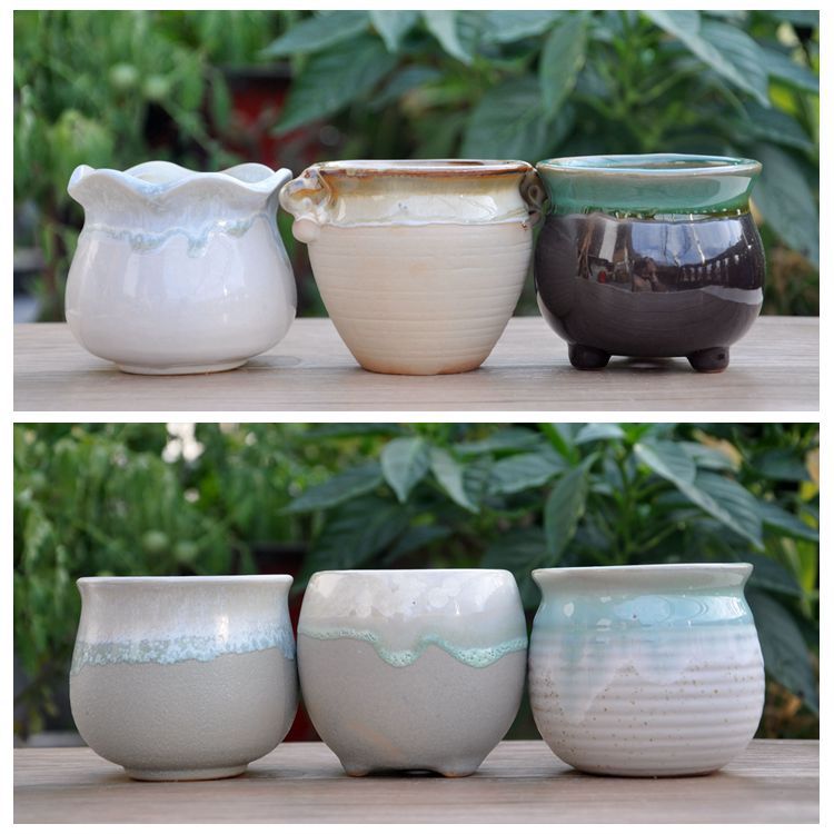 中号陶瓷多肉花盆 流釉花盆 韩式花盆 混批多肉花盆