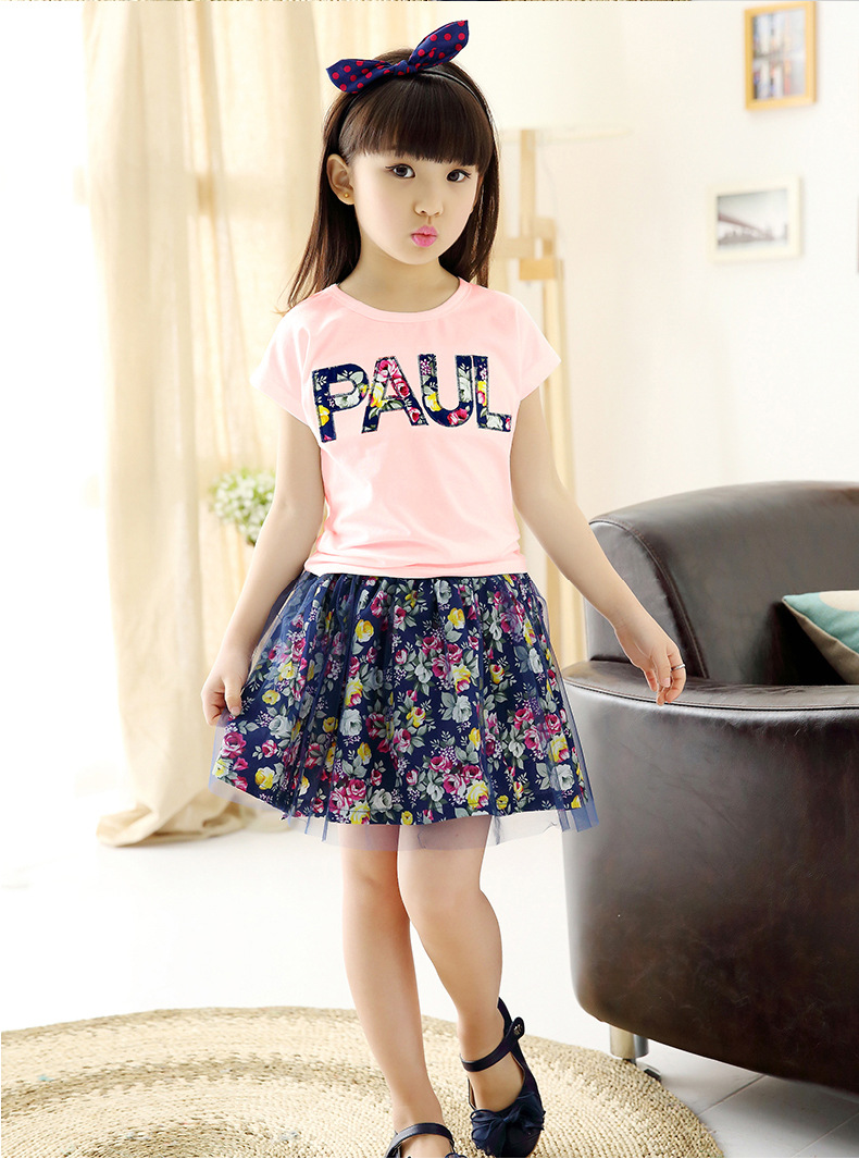 童装女童短裙套装夏装2017儿童夏款女大童小女孩短袖t恤裙子套裙