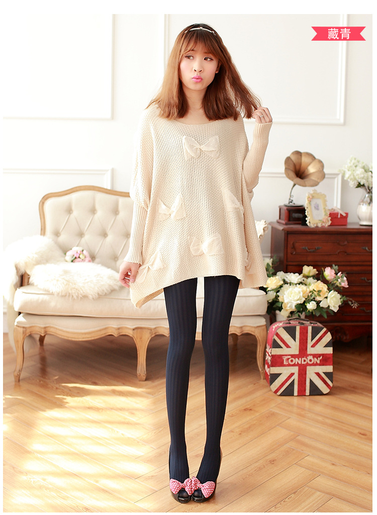 l021厂家春秋日系锁骨纹提花竖条纹麦穗连裤袜 日系显瘦打底袜女