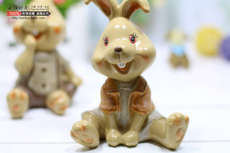 田园风俏皮可爱情侣小兔子坐姿摆件卡通动漫家居装饰创意个性礼品