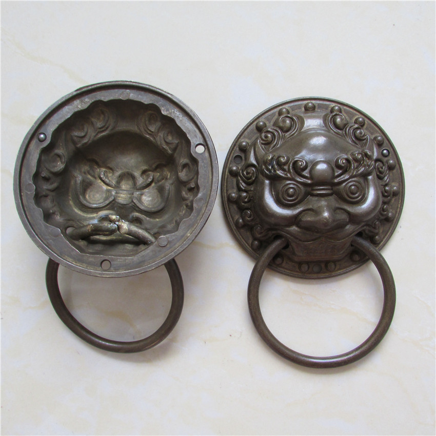 厂家全铜10cm狮子头门环拉手大门仿古纯黄铜把手对开门古铜色拉手