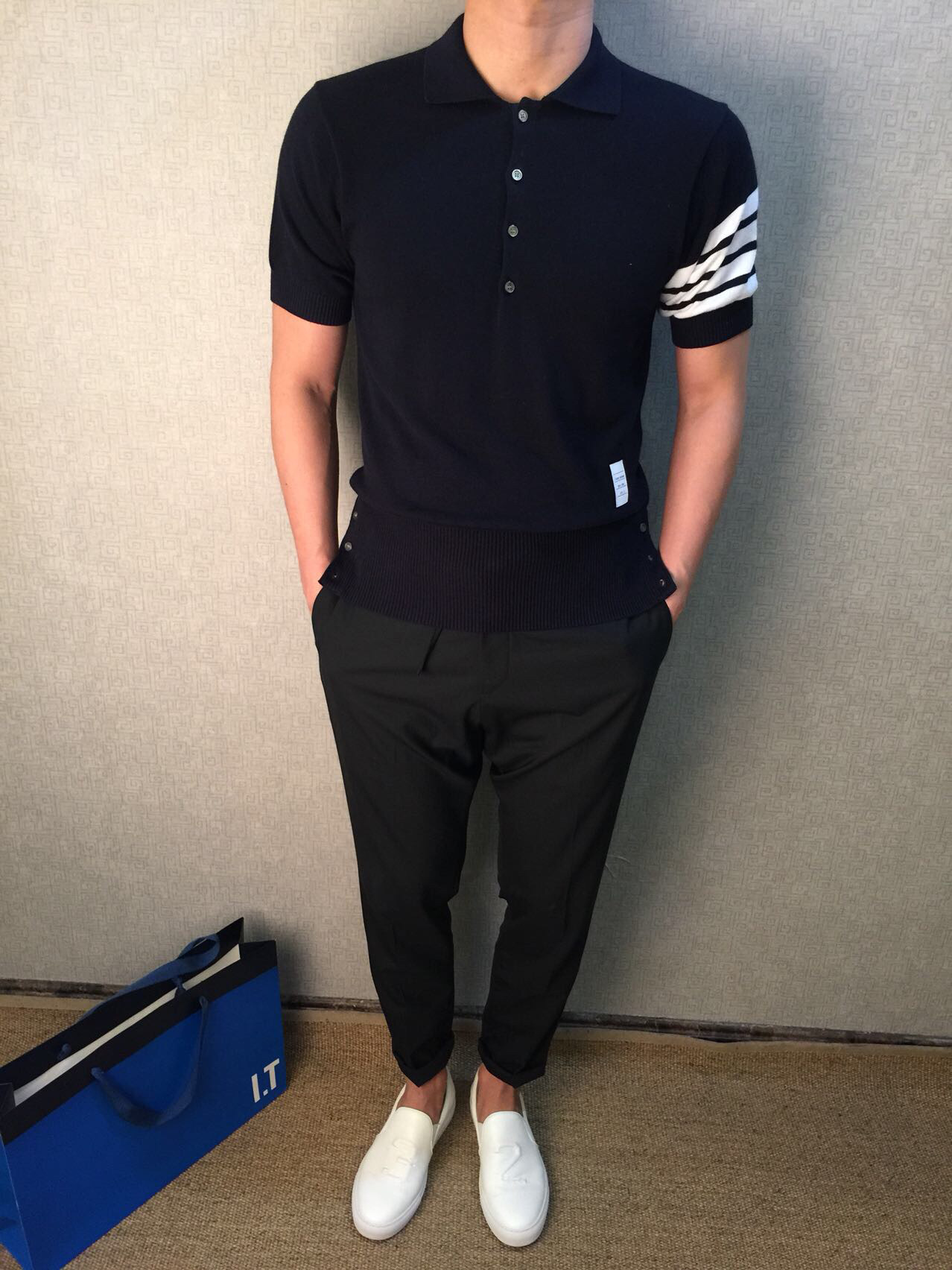 2016夏新款男装 tb红白蓝三道杠男士