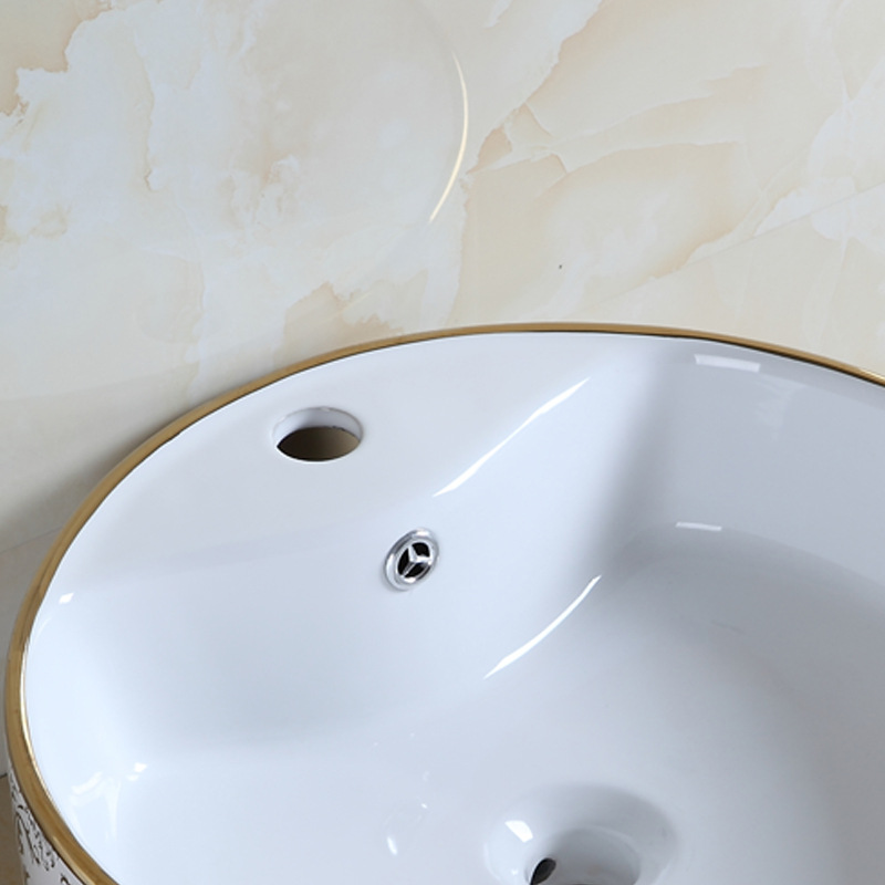 蒙娜丽莎欧式金色圆型台上盆彩金洗手盆洗脸台盆洗面盆艺术盆